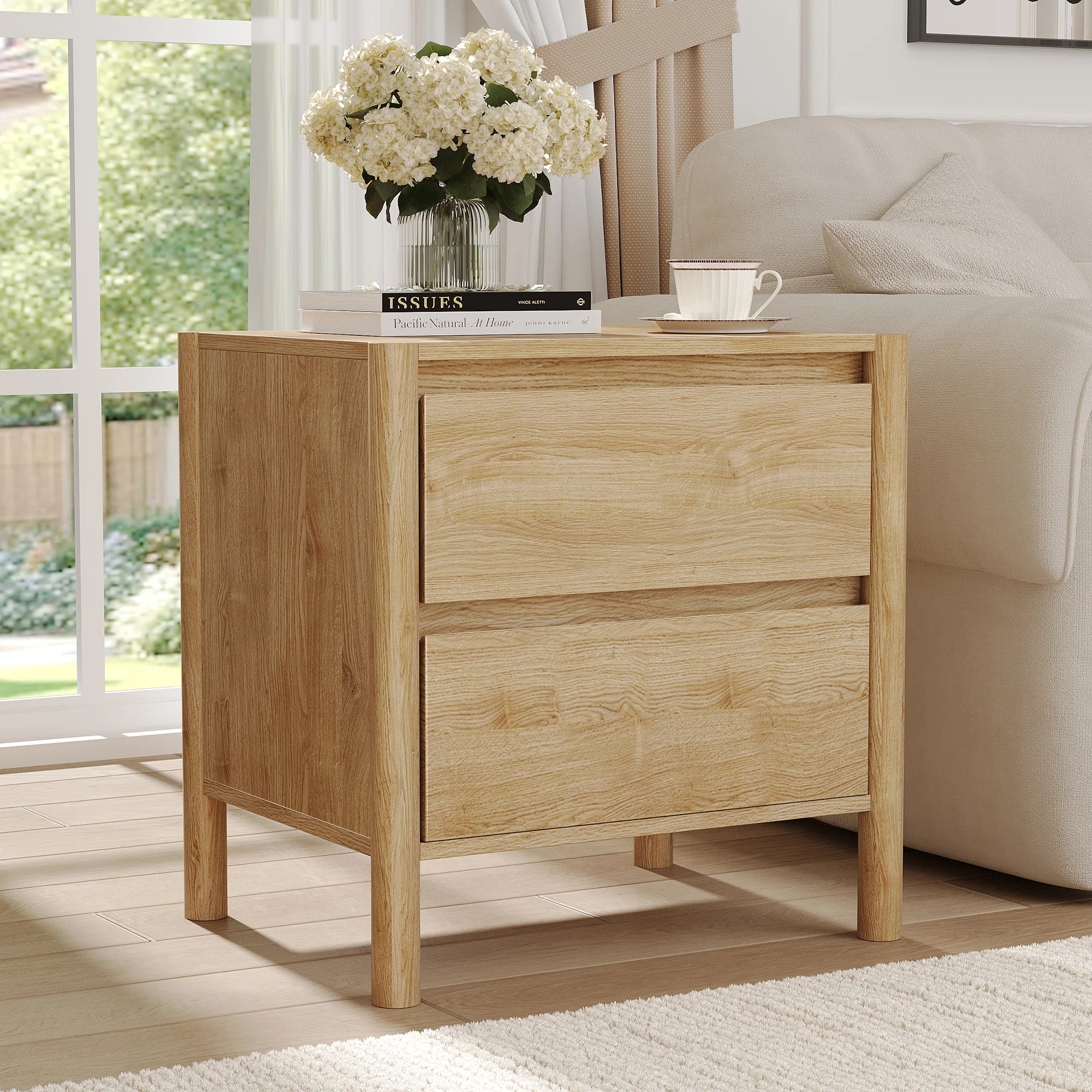 Latitude Run® Modern Side Table With 2 Drawers, End Table With Round Legs For Living Room, Bedro... | Wayfair North America
