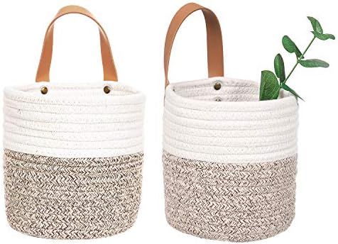 2pack Small Hanging Basket-Cotton Rope Wall Basket with Handle, Hanging Storage Basket, Shelf Basket | Amazon (US)