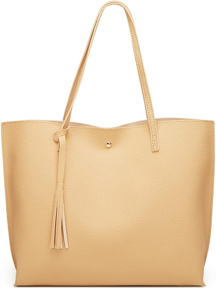 Women's Soft Faux Leather Tote Shoulder Bag from Dreubea, Big Capacity Tassel Handbag | Amazon (US)