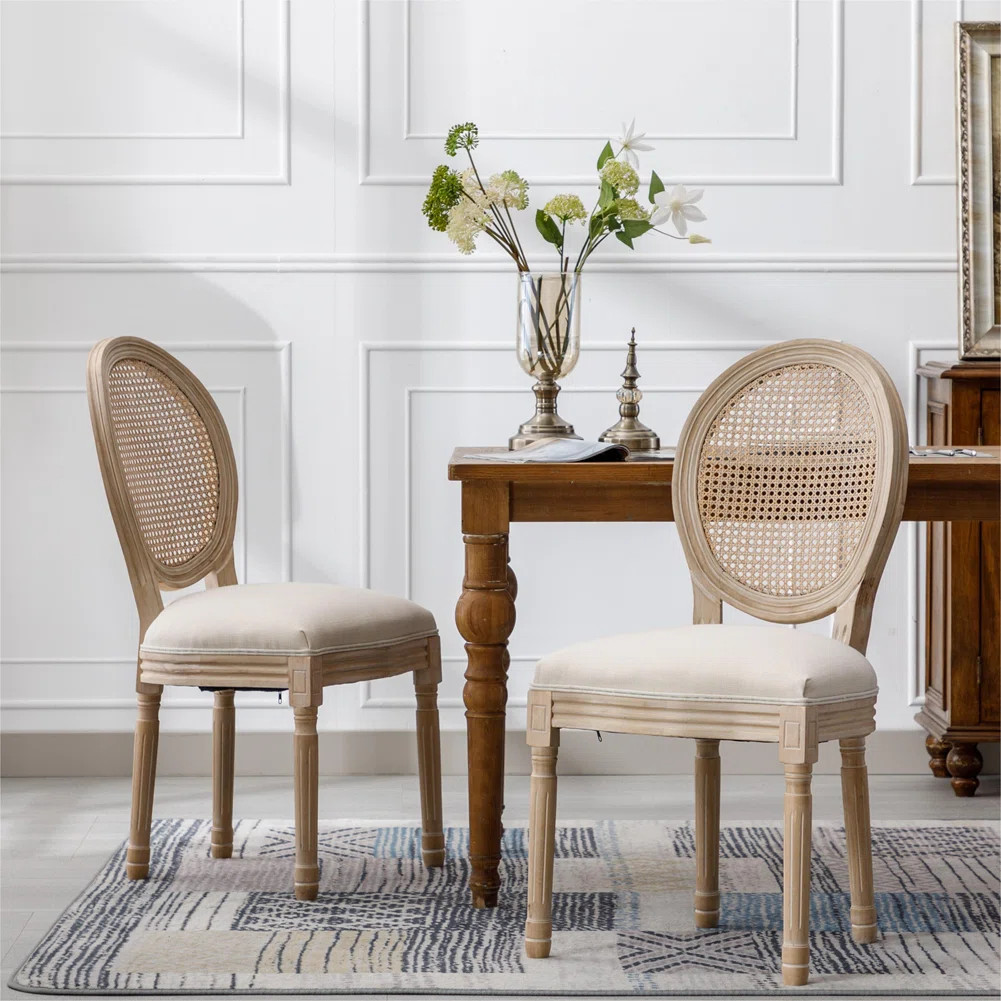 Jonsson French Style Solid Wood Frame Linen Fabric Rattan Back Dining Chair,Side Chairs,Kitchen C... | Wayfair North America