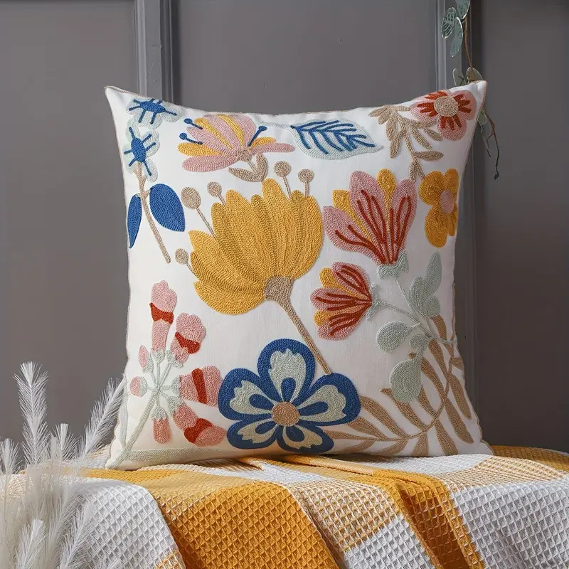 Canvas Flower Embroidery Throw Pillow Case Without Pillow - Temu | Temu Affiliate Program