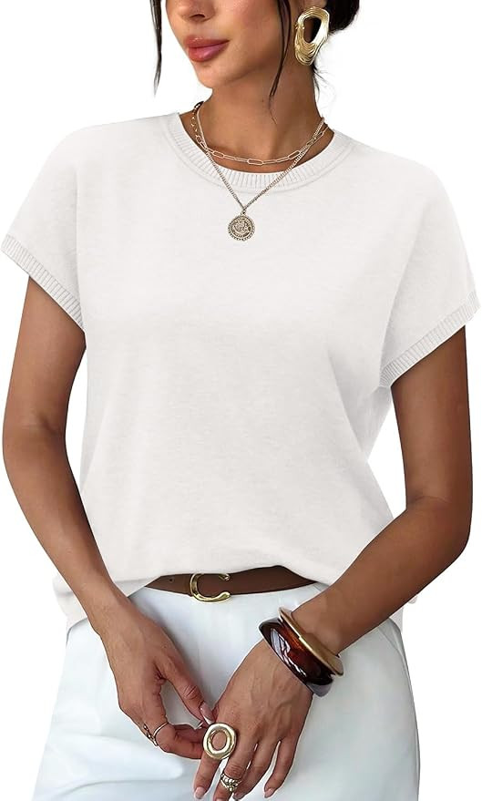 WIHOLL Short Sleeve Sweater for Women Summer Tops Crew Neck Fashion Clothing Tshirts Shirts Trave... | Amazon (US)