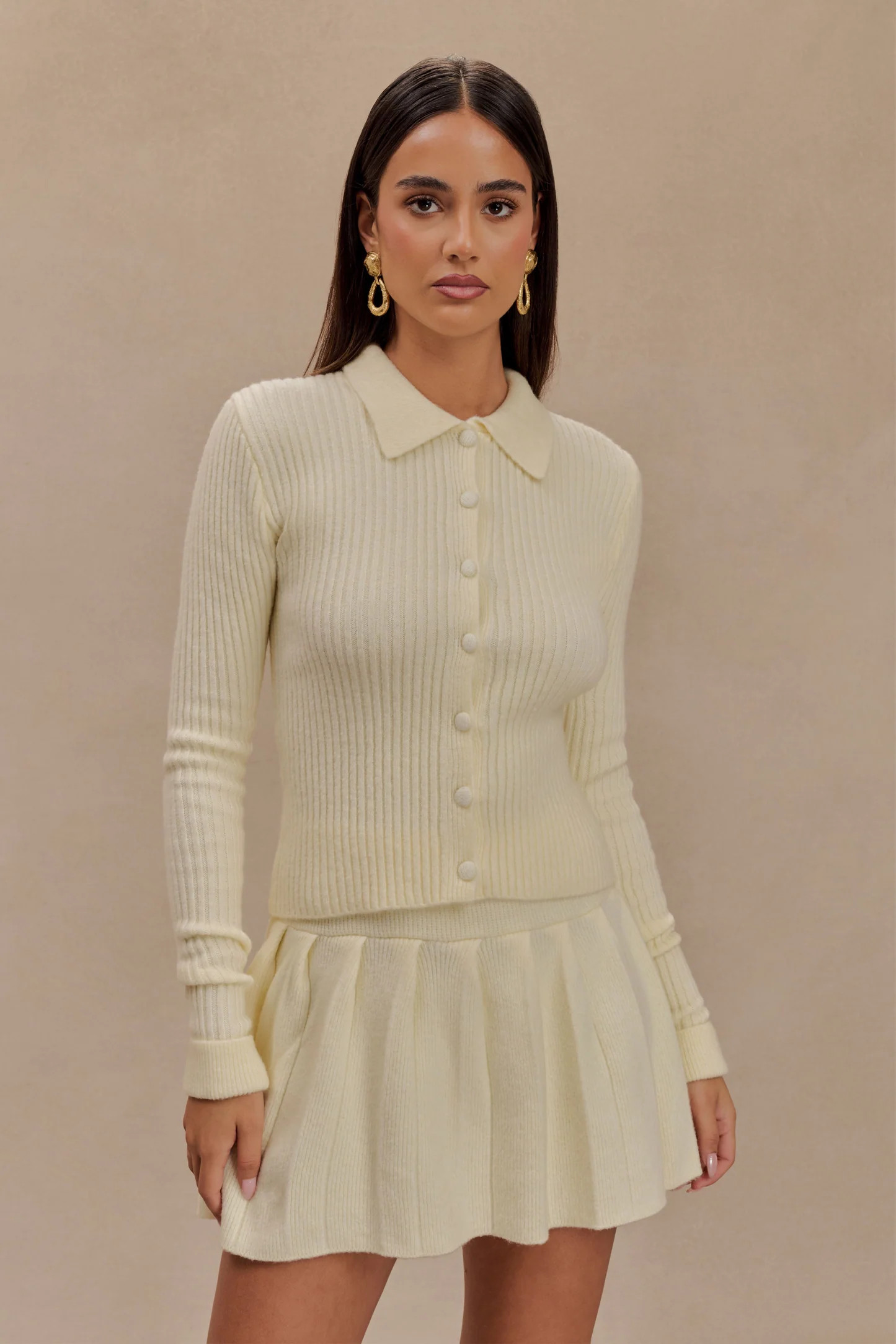Erin Long Sleeve Button Cardigan - Ivory Marle | MESHKI US