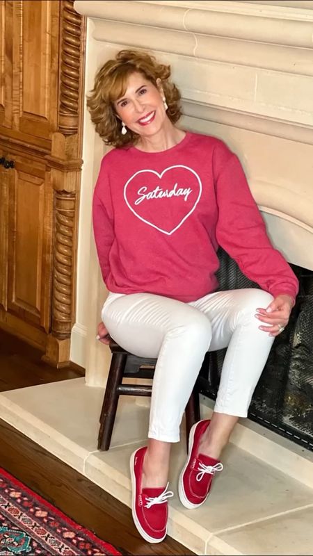 Saturday sweatshirt, white jeans, red sneakers, pearl earrings, graphic sweatshirt, valentines sweatshirt

I love this Saturday heart sweatshirt and wear it all year round! I paired it with white jeans and red sneakers for a fun, clean look.

#LTKstyletip #LTKshoecrush #LTKSeasonal