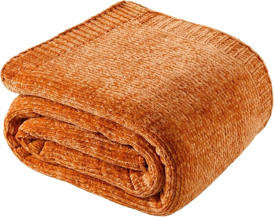 BATTILO HOME Orange Chenille Throw Blanket for Fall Decor, Fall Knit Throw Blankets, Soft Cozy Pu... | Amazon (US)