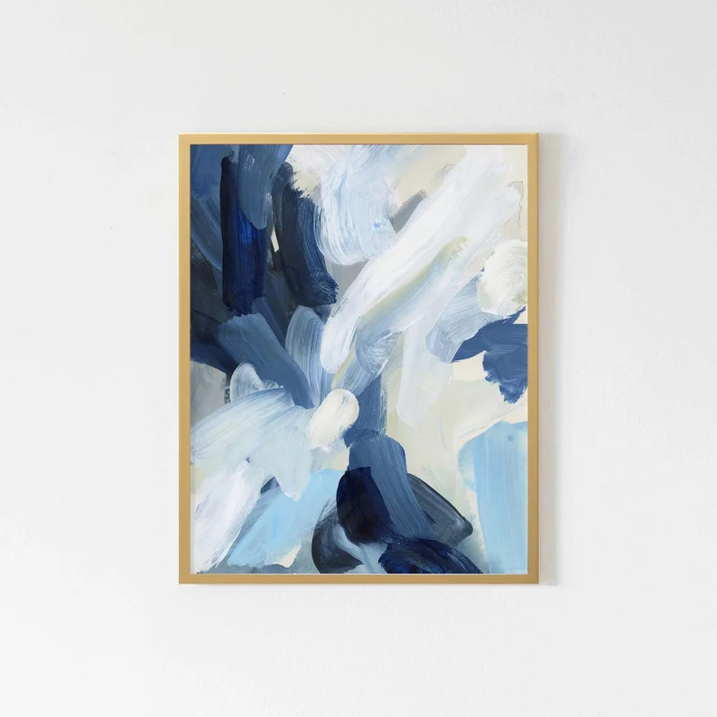 Blue and White Abstract Art Modern Coastal Decor Bathroom Artwork Contemporary Wall Art Print or ... | Etsy (US)