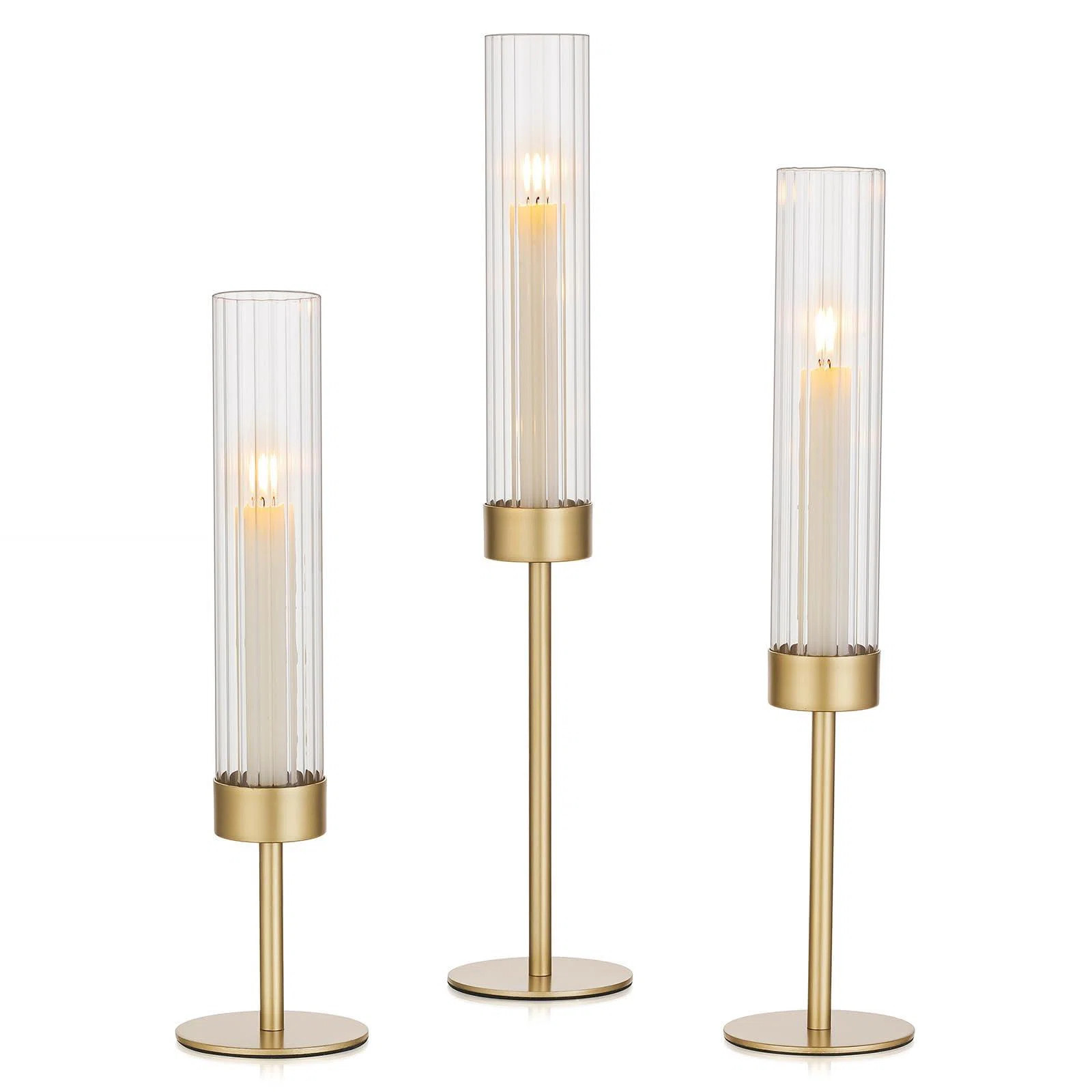 Brass Candlestick Holders Set Of 3 Tall Taper Candle Holders For Candlesticks Candle Sticks Holde... | Wayfair North America