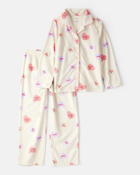 Carter's Girls Candy Hearts Fleece Loose Fit 2-Piece Pajamas - Ivory 12 Cream | Carter's Inc