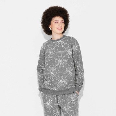 Women's Spiderweb Print Graphic Sweatshirt - Charcoal Gray | Target