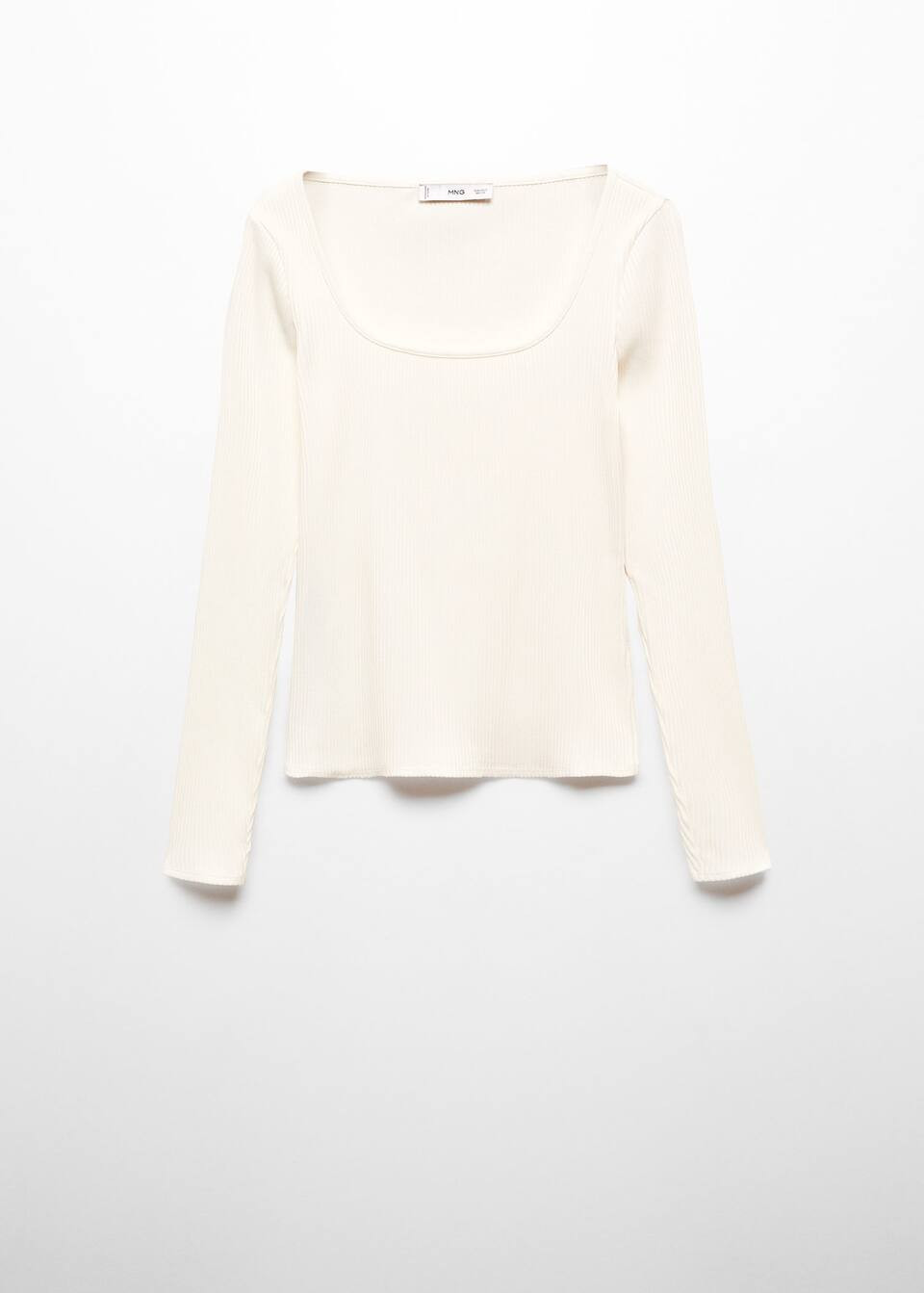 T-shirt décolleté maille côtelée -  Femme | Mango France | MANGO (FR)