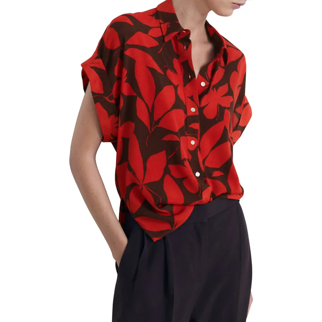 MANGO Floral Short Sleeve Button-Up Shirt in Red at Nordstrom Rack, Size 4 | Nordstrom Rack