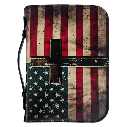 WUDUTOP Bible Cover, Bible Carrying Book Case for Men,Protective Bible Organizer Holder Bag with Handle and Zippered Pocket, Christian Gift for Girls Boy (American Flag, XXL) | Amazon (US)