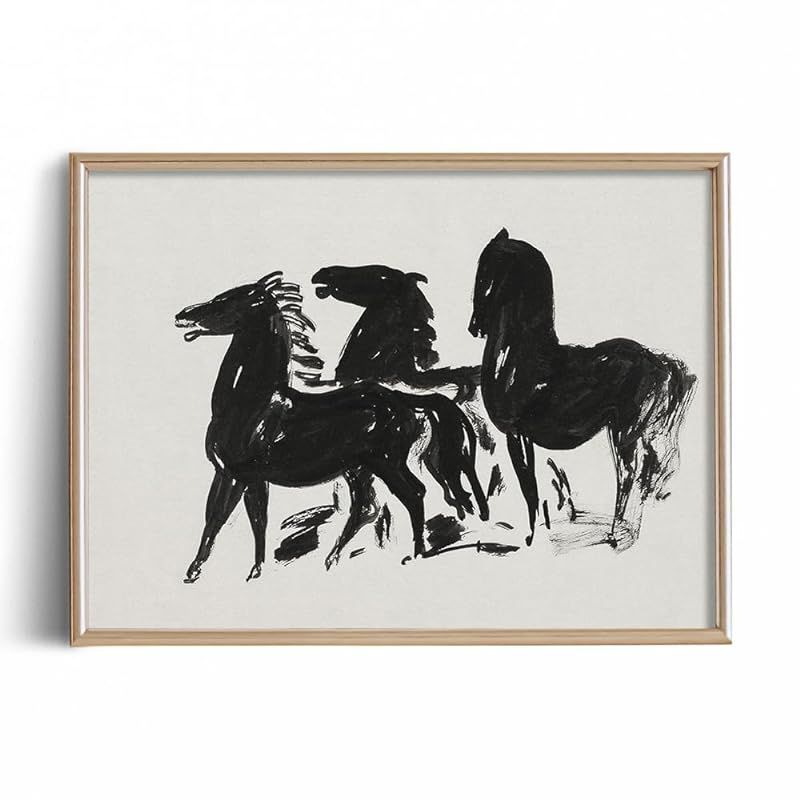 Beige Equine Pony Equestrian Print Poster - Horse Drawing Etching Rustic Gray Picture - Vintage F... | Amazon (US)
