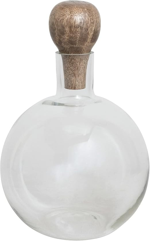 Creative Co-Op Wine Glass Mango Wood Stopper Decanter, 10" x 6", Clear | Amazon (US)