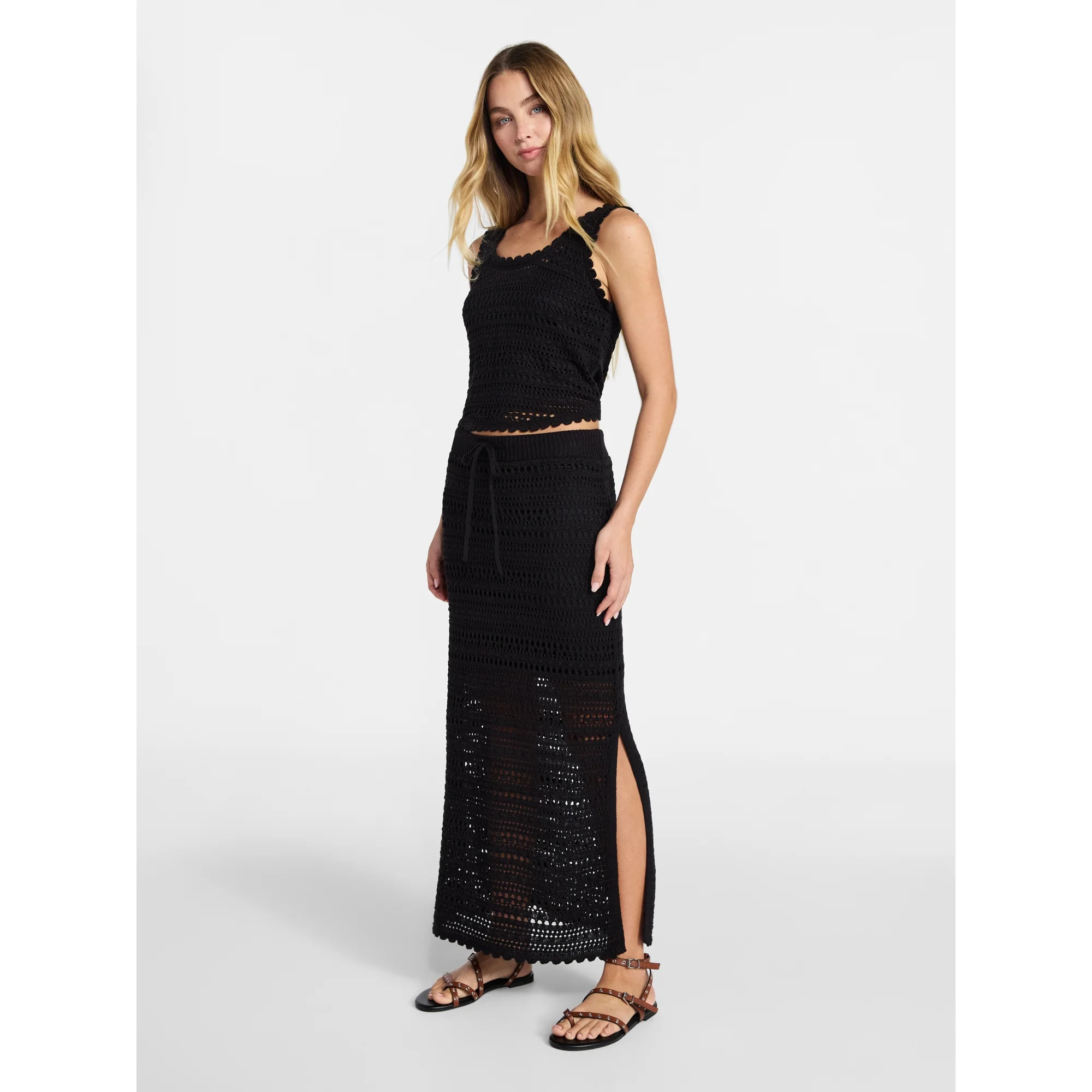 No Boundaries Cotton Pointelle Tank Top and Maxi Skirt Set, 2-Piece, Women’s XXS-XXL | Walmart (US)
