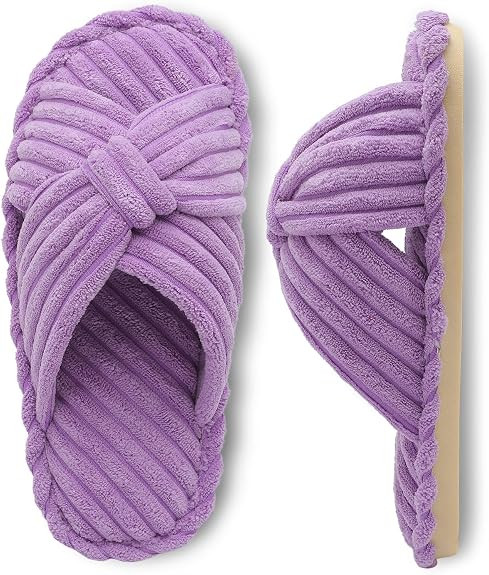 JIASUQI Womens Furry Slippers Criss Cross House Slippers Open Toe Slippers for Women | Amazon (US)