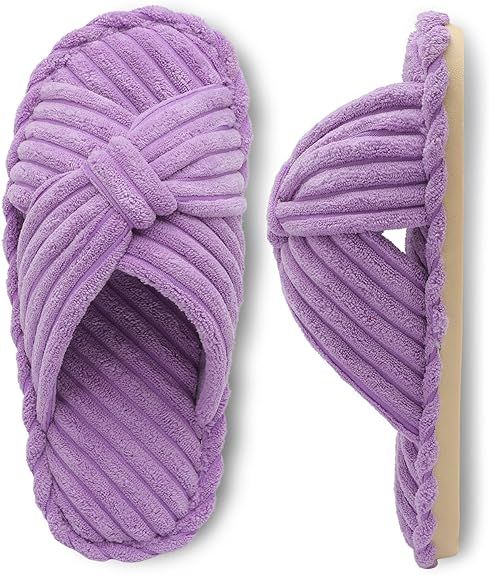 JIASUQI Womens Furry Slippers Criss Cross House Slippers Open Toe Slippers for Women | Amazon (US)