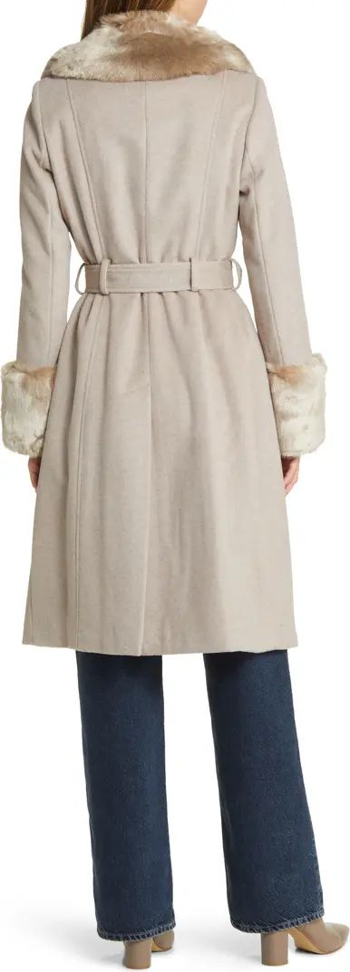 Wool Blend Belted Coat with Faux Fur Trim | Nordstrom