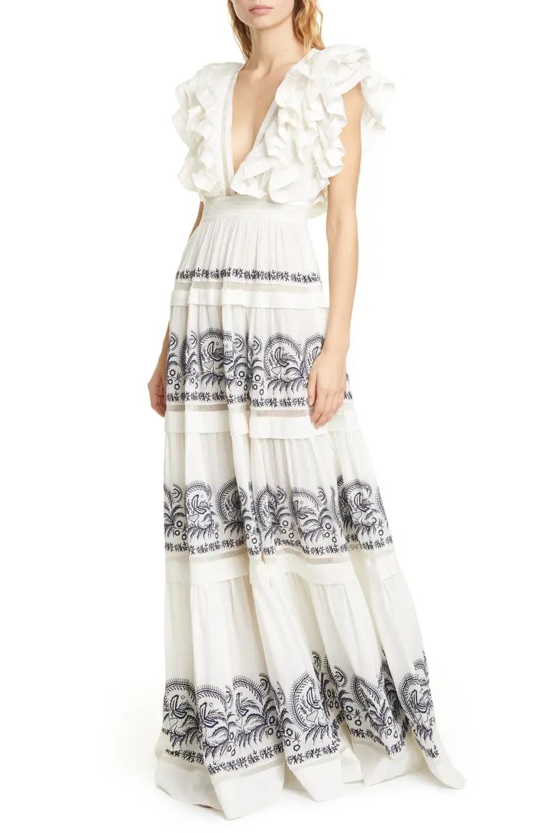 Marjorie Ruffle Embroidered Tier Cotton Maxi Dress | Nordstrom