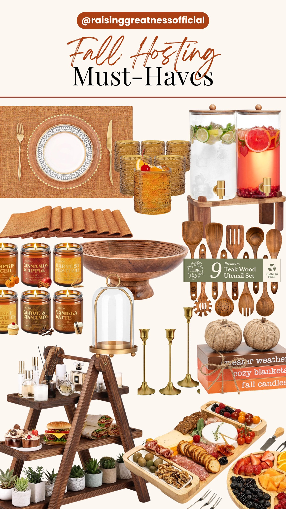 Fall hosting is all about creating a warm, cozy space where everyone feels welcome! 🍂 From beautiful table settings, amber glassware, wooden serving bowls, drink dispensers, candles, charcuterie boards, and tiered trays to cozy seasonal decor and serving essentials, these fall hosting must-haves make entertaining family and friends feel effortless and inviting. Save this list for your next fall gathering, dinner party, or cozy night in! 🤎 

#FallHosting #FallHomeDecor #HostingEssentials #AmazonHomeFinds #RaisingGreatness

#LTKHome #LTKSeasonal #LTKU