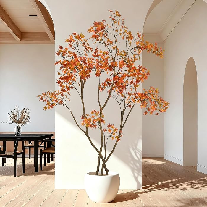 7FT Artificial Autumn Maple Tree, Fall Fake Maple Plant with Realistic Trunk & Red Orange Leaves,... | Amazon (US)