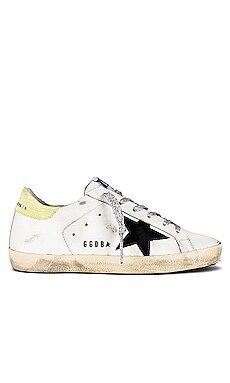 Golden Goose Super-Star Sneaker in White, Black, & Light Green from Revolve.com | Revolve Clothing (Global)