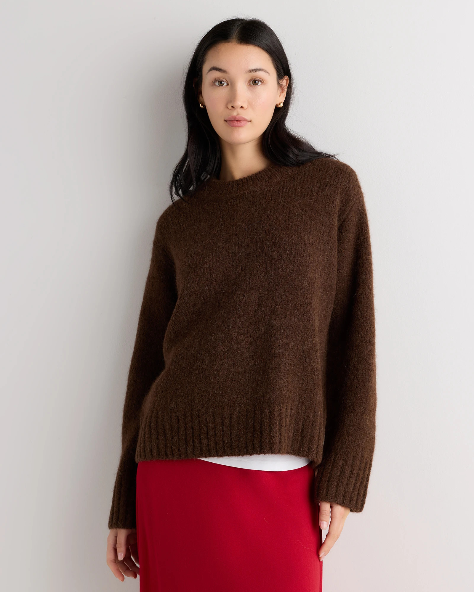 Quince | Women's Lofty Baby Alpaca Oversized Crew in Truffle Veil Brown, Size XS | Quince