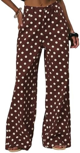 MakeMeChic Women's Polka Dots Loose Fit Wide Leg Jeans | Mid Waist Denim Pants with Pocket | Amazon (US)