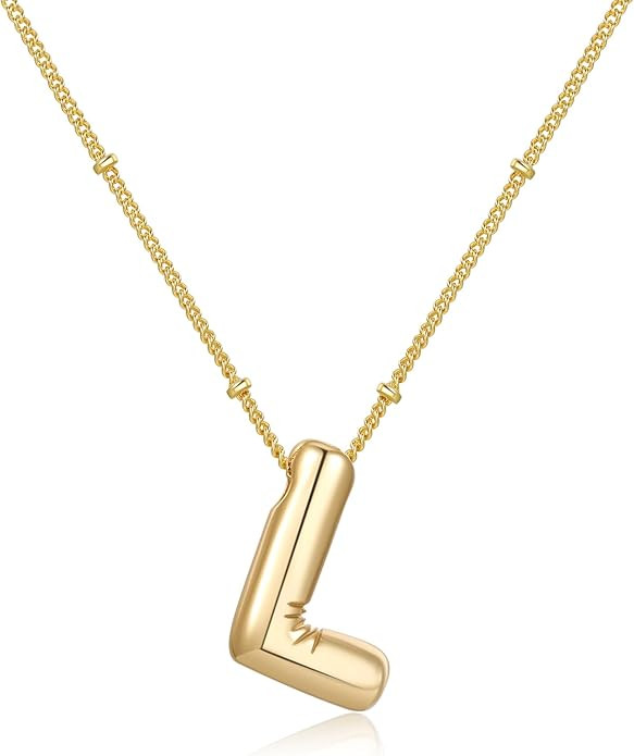Gold Bubble Initial Necklace for Women Balloon Letter Necklace 18K Gold Plated Dainty Alphabet Pe... | Amazon (US)