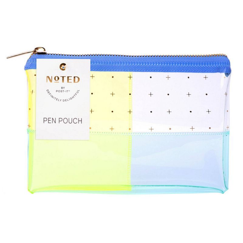 Post-it 1-Zipper Pencil Pouch with Dots Blue/Yellow | Target