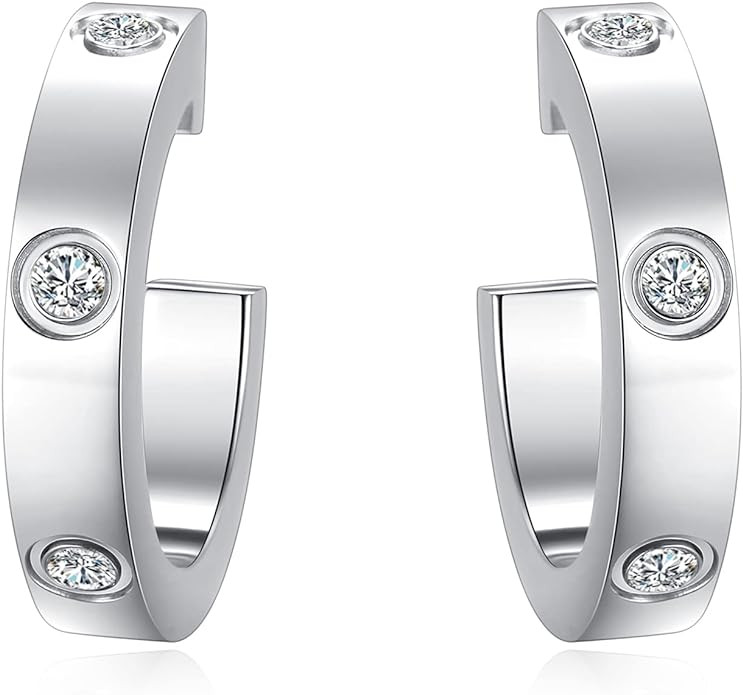 Love Earrings for Women Hoop Earrings Stainless Steel Earrings with Cubic Zirconia Stones Earring... | Amazon (US)
