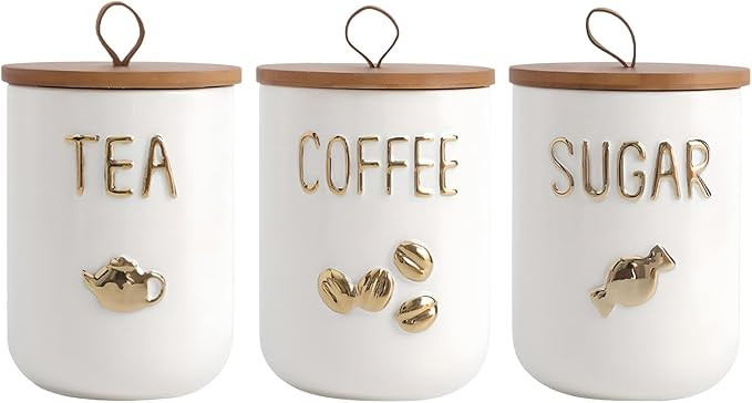 YYW Kitchen Canisters for Countertop, White Airtight Ceramic Canister with Seal Wooden Lid Storag... | Amazon (US)