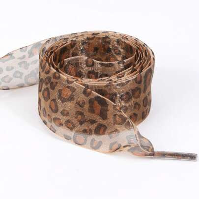 1 paire de lacets de chaussure en mousseline de soie et dentelle à imprimé léopard de 2,5 cm de large, lacets plats et larges en tulle à imprimé léopa | SHEIN