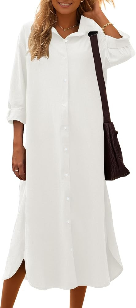 Sopliagon Women Cotton and Linen Shirt Dress Casual Loose Maxi Dresses | Amazon (US)