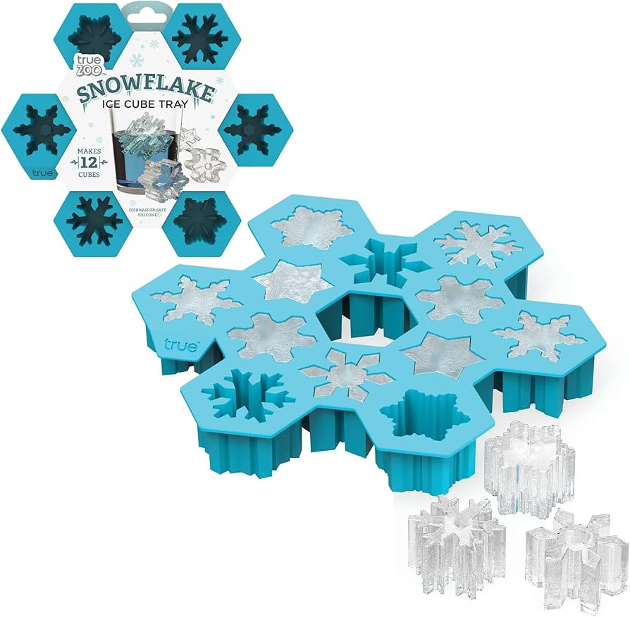TrueZoo Snowflake Silicone Ice Cube Tray, Novelty Large Mold Makes 12 Snowflake Ice Cubes, Blue, ... | Amazon (US)