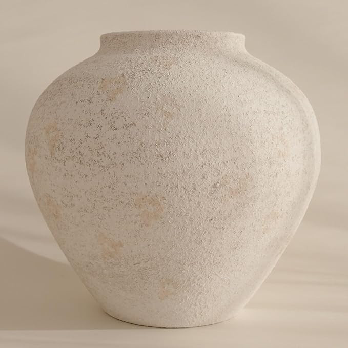 SilkSerenade Large White Round Vase for Flowers & Table Centerpieces - 11 Inch Rustic Textured Ea... | Amazon (US)