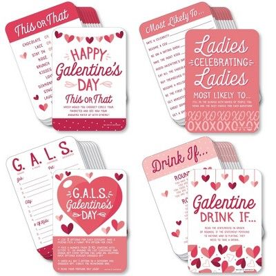 Big Dot of Happiness Happy Galentine's Day - 4 Valentine's Day Party Games - 10 Cards Each - Game... | Target
