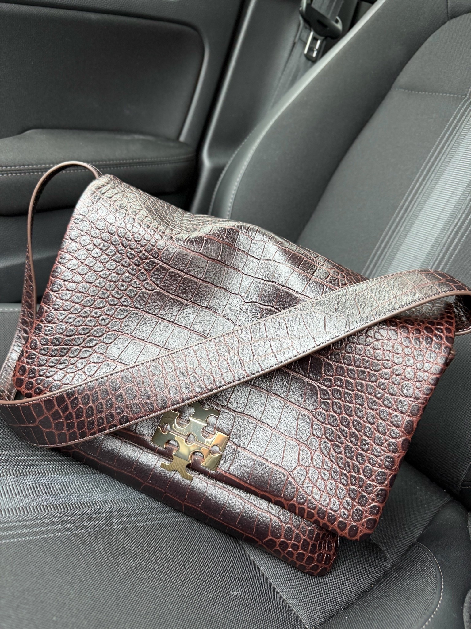 The Tory Burch Charlie Shoulder Bag in Croc Embossed leather-Don’t forget, you get 15% off for signing up for texts!