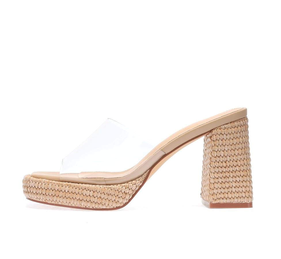 Monrovia Raffia Heeled Sandals for Women，Platform Wedge Slip On Block Heel, Dressy Summer Open ... | Amazon (US)