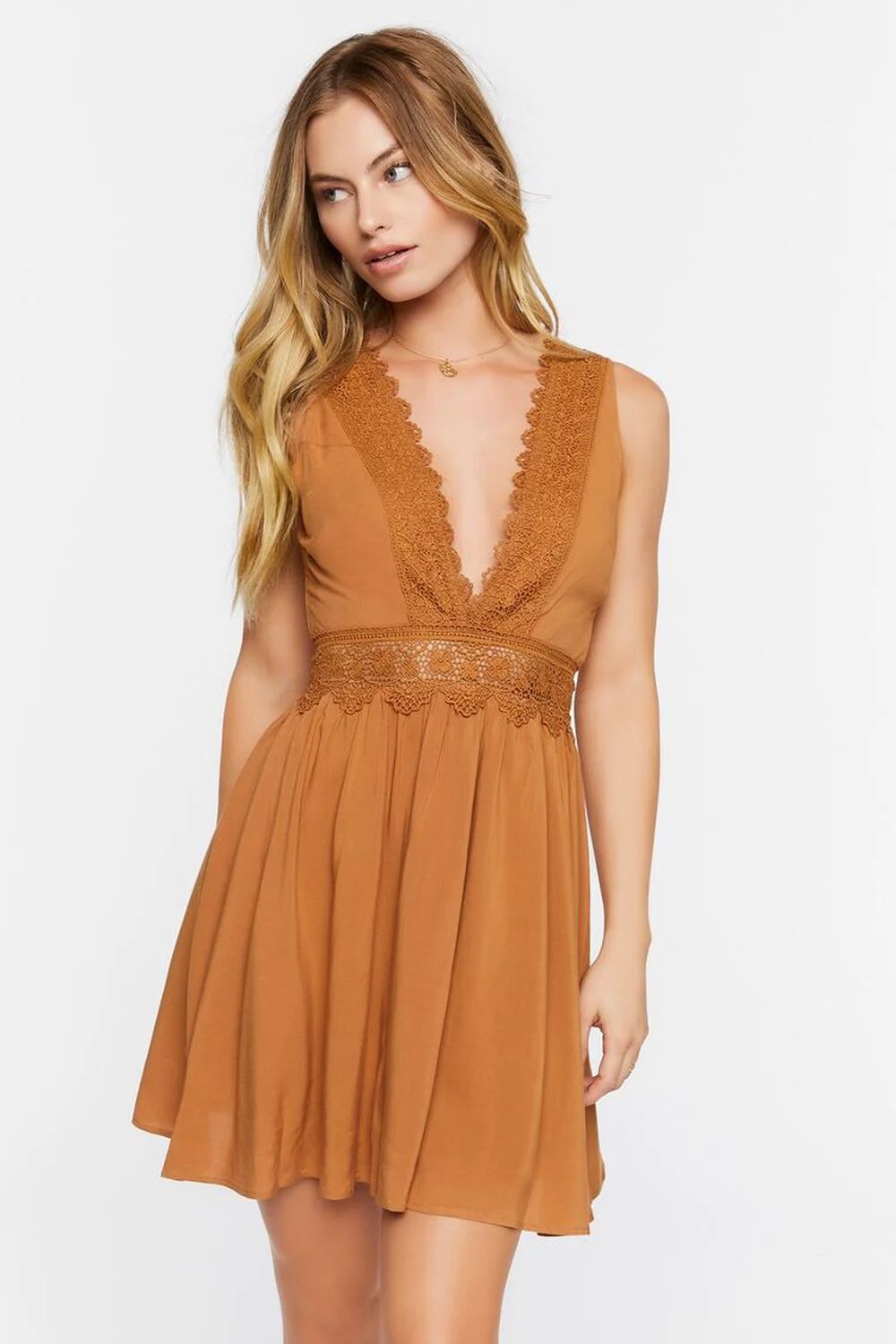 Plunging Lace-Trim Mini Dress | Forever 21 | Forever 21 (US)