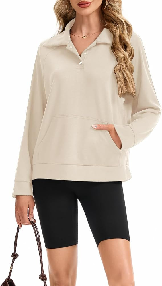 Meetjen Womens Sweatshirts Pullover Button Collar Ladies Hoodies 2025 Fall Outfits Comfy Long Sle... | Amazon (US)