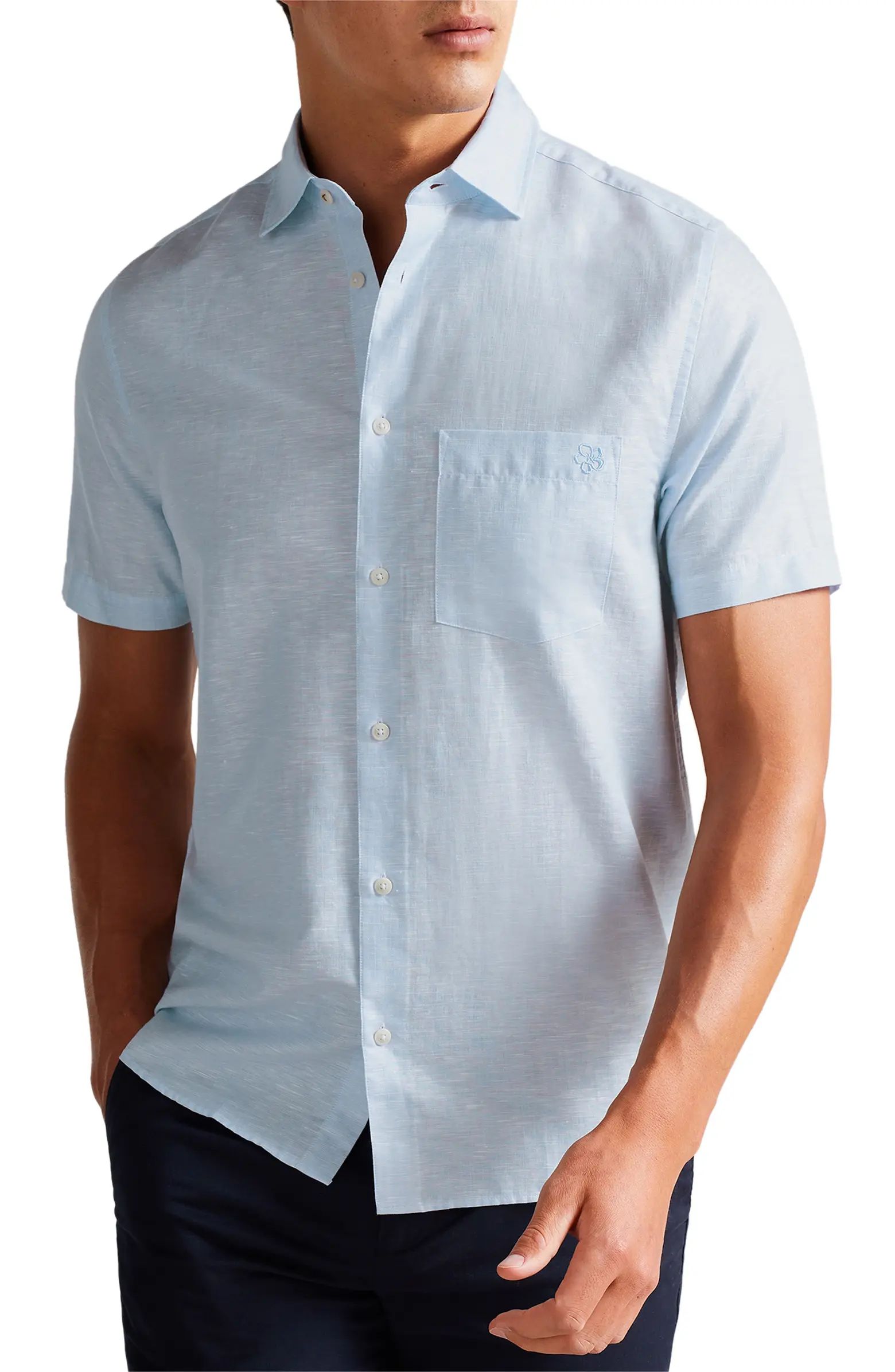 Addle Linen Short Sleeve Button-Up Shirt | Nordstrom