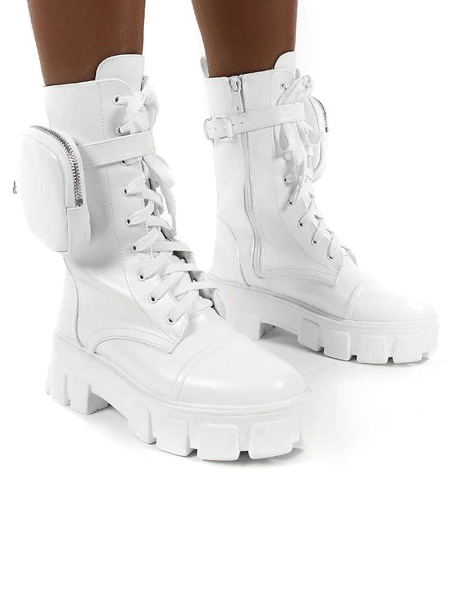 Ladies Womens Combat Ankle Boots Chunky Platform Goth Punk Zipper Lace Up Shoes | Walmart (US)