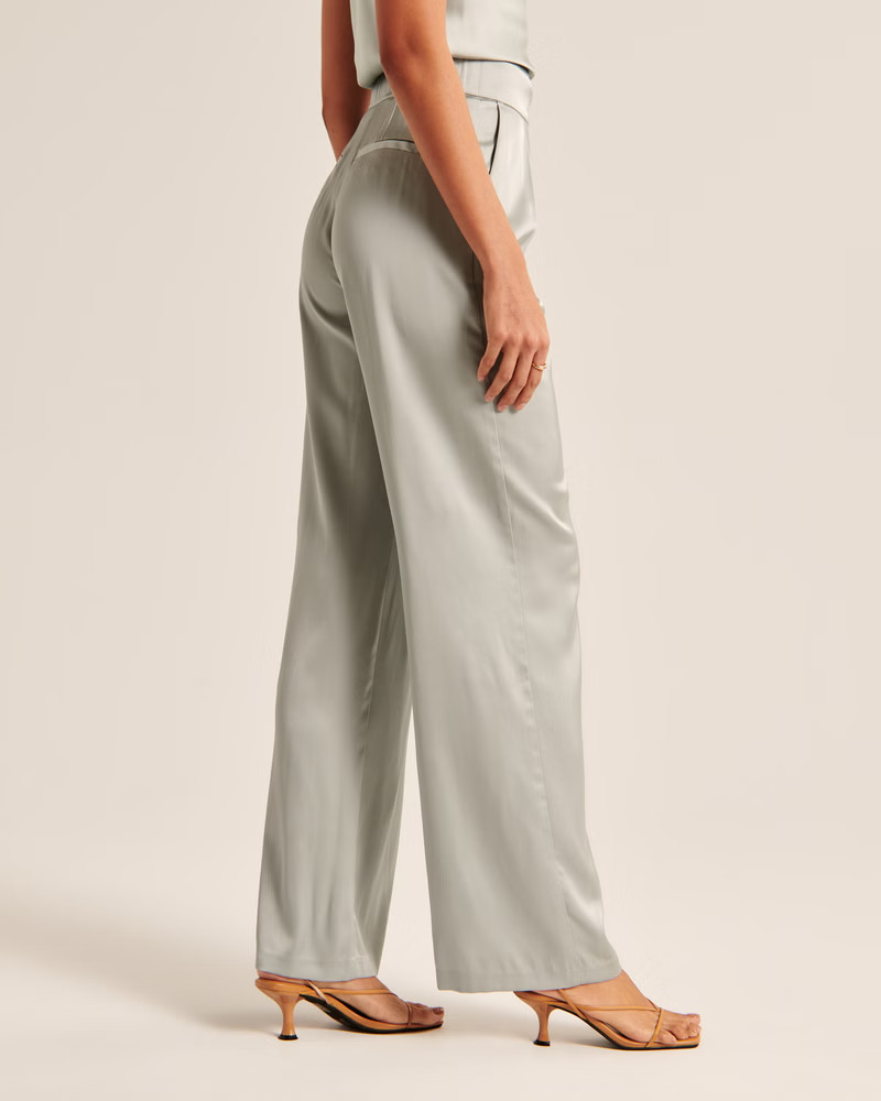 Satin Tailored Wide Leg Pant | Abercrombie & Fitch (US)
