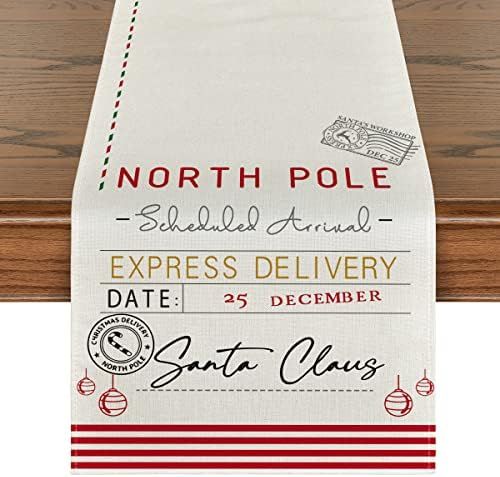 Artoid Mode Santa's Workshop Merry Christmas Table Runner, Seasonal Winter Kitchen Dining Table D... | Amazon (US)