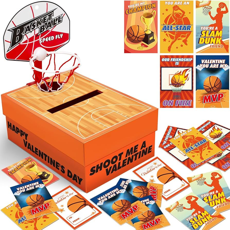 Gloween Valentines Day Box and Cards for Kids Classroom School Exchange, Basketball Theme Valenti... | Amazon (US)