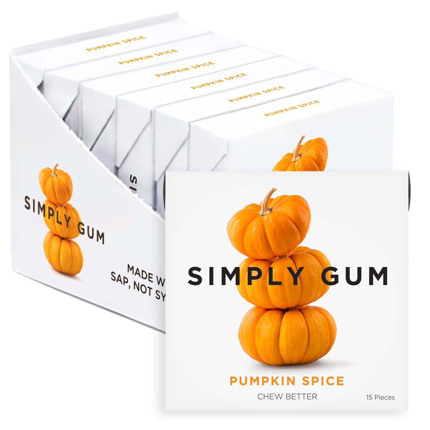 SIMPLY Gum Pumpkin Spice, Plastic-Free Natural Chewing Gum, 6 Pack (90 Pieces) | Vegan, Kosher, Non GMO, Aspartame Free and Sorbitol Free | Amazon (US)