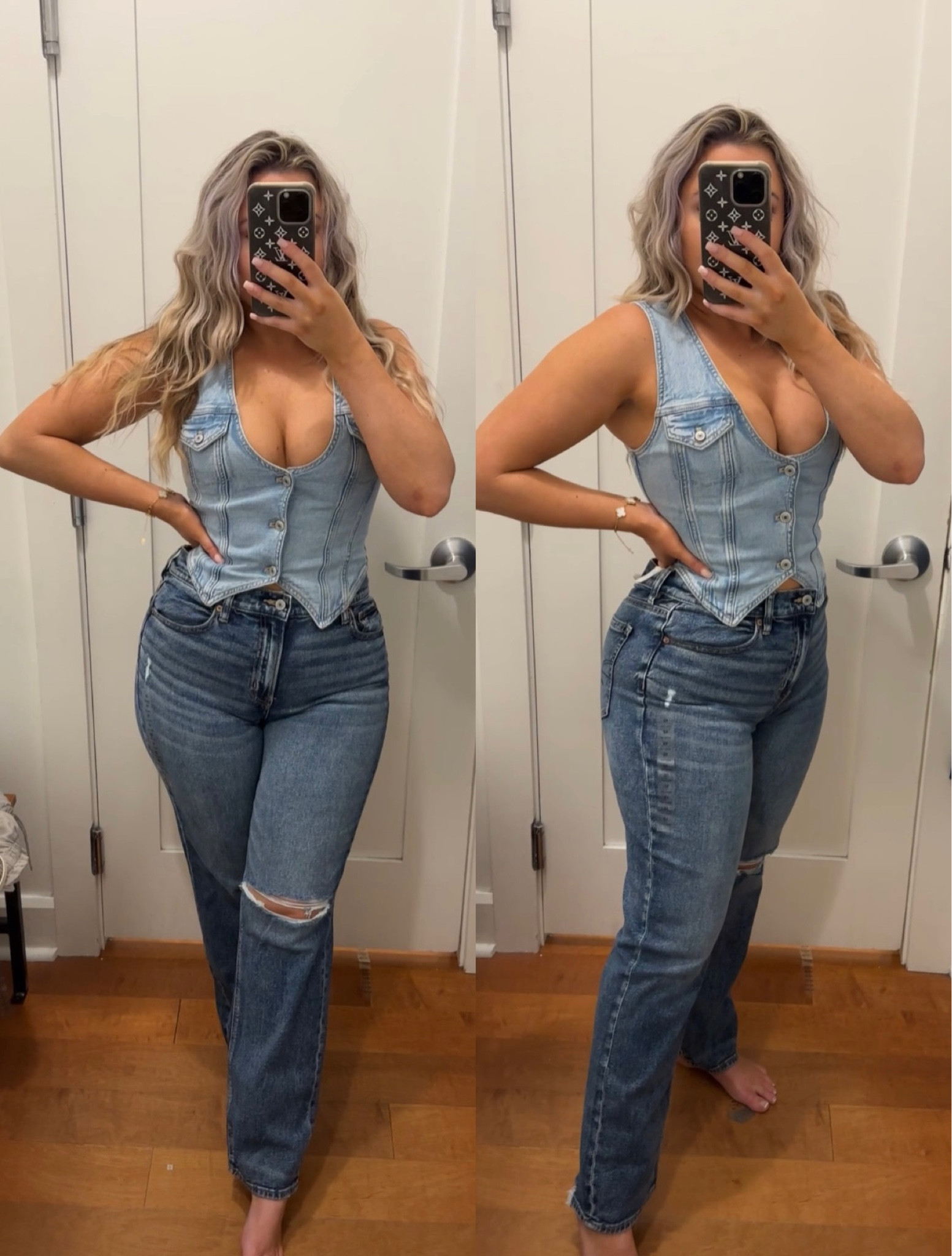 American eagle jeans and denim vest. This vest snatches you! Wearing a size small in vest and 10 in jeans. 

#LTKstyletip #LTKsalealert #LTKSpringSale