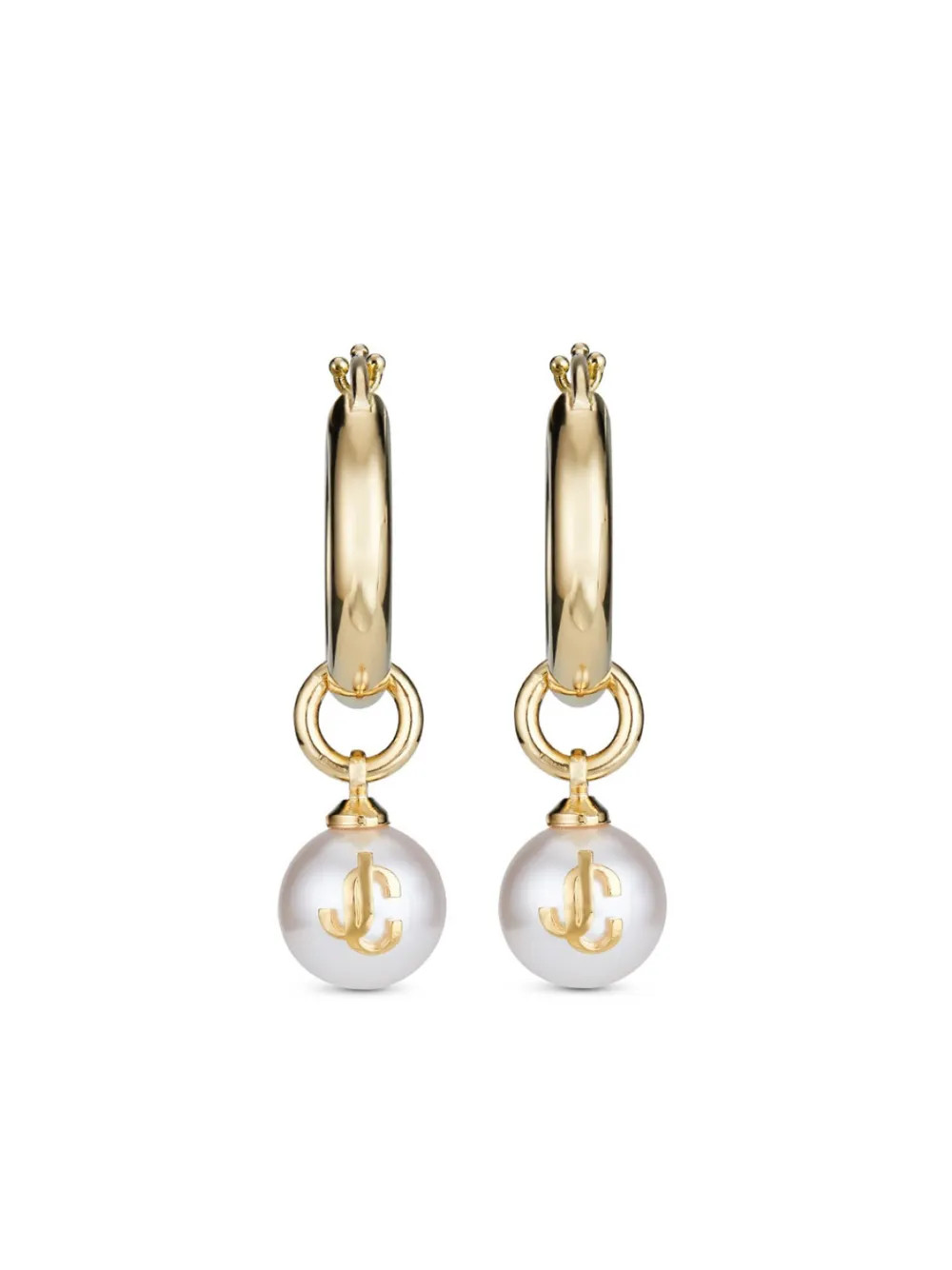 debossed-logo pearl-detail hoops | Farfetch Global