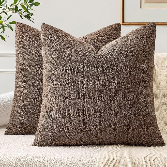 EMEMA Pack of 2, 18 x 18 Inch, Textured Boucle Throw Pillow Covers Cozy Soft Accent Solid Cushion... | Amazon (US)